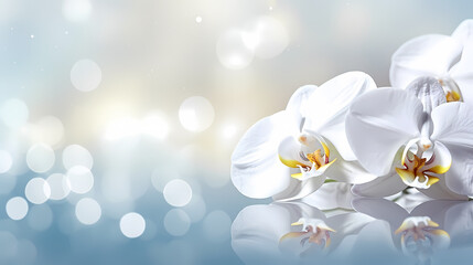 Pastel orchid bouquet, floral border on light background