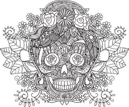 skull with mandala style coloring page