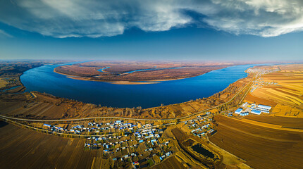 Aerial photography of autumn scenery in the Jiayin Basin of Heilongjiang Province