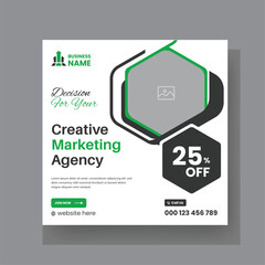 Abstract Advertisement Square Web Post for Company Promotion. Modern Digital Marketing Agency Social Media Post For Business With Green Accent.