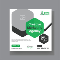 Abstract Advertisement Square Web Post for Company Promotion. Modern Digital Marketing Agency Social Media Post For Business With Green Accent.