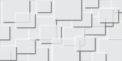 Abstract grey square shape with futuristic concept background. White abstract geometric background with paper squares in bright light with shadows. Blank business cards on white background template.