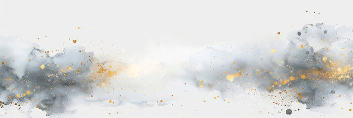 clouds watercolor with gold on white backround, banner - obrazy, fototapety, plakaty