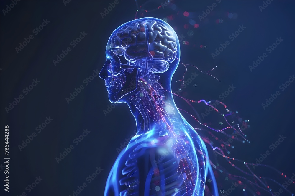 Aufkleber illuminated 3d rendition of the captivating human nervous system showcasing its intricate neural net
