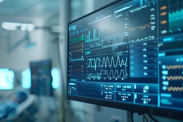Digital Medical Monitor Displaying Real-Time Vital Sign Diagrams and Analytics for Healthcare Diagnostics and Research