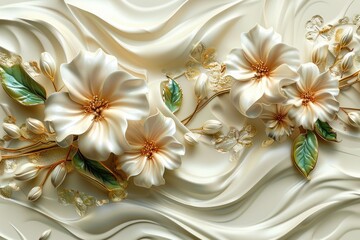 3D wallpaper with a golden background including flowers
