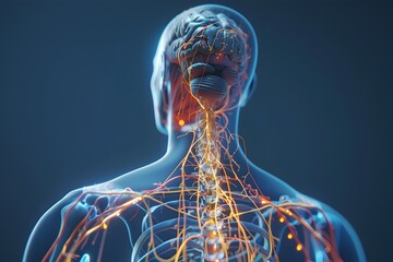 Captivating 3D Rendered Animation of the Human Nervous System Showcasing Intricate Anatomical Details and Interconnectivity - obrazy, fototapety, plakaty