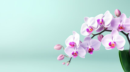 Fototapeta na wymiar Pastel orchid bouquet, floral border on light background