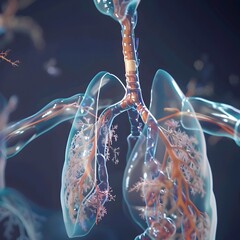Detailed 3D Rendering of the Bronchi and Respiratory System During Breathing