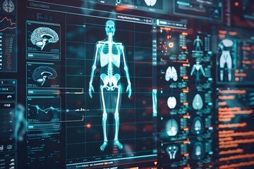 Futuristic Medical Profile Analyzing Patient's Skeletal Anatomy Through Advanced Diagnostic Visualization Interface