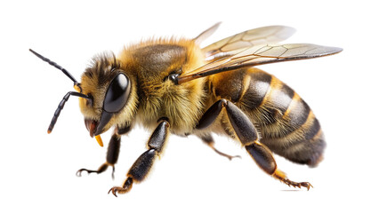 Bee isolated on transparent background. Apis mellifera. Honeybee.