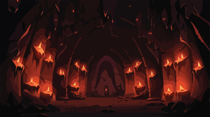 Lokii34 Scary endless medieval catacombs with torches. Mystic - obrazy, fototapety, plakaty