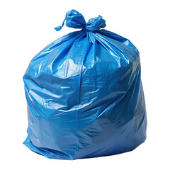 Blue plastic garbage bag isolated on a transparent background.