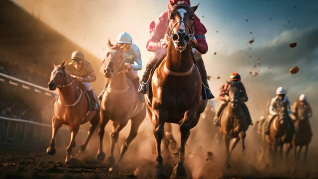 Groups of equestrian athletes compete fiercely.