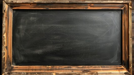 Chalk rubbed out on a blackboard in a wooden frame. - obrazy, fototapety, plakaty