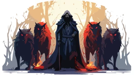 Foto op Plexiglas Lokii34 The wizard standing among his demonic wolves digital © Ideas
