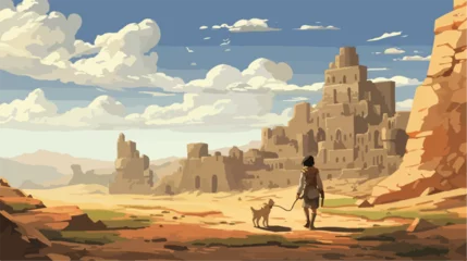 Foto op Canvas Lokii34 Traveler and his dog walking up to an ancient civiliz © Ideas