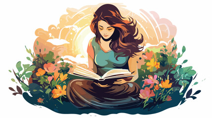 Lokii34 Woman reading a fairy book Flat vector isolated on