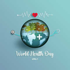 Health world day 2024, Vector illustration poster concept design with world map. - 765450434