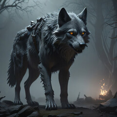 wolf in the night or wolf howling at night