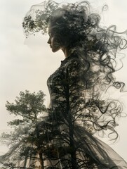 Nature's Grace: Elegant Woman Embraced by Tree's Shadow