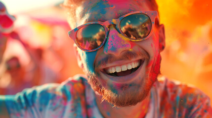 Cheerful man at the festival of colors Holi