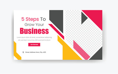 5 steps to grow your business YouTube thumbnail design vector, business thumbnail design, corporate business template, marketing template banner, advertisement template 