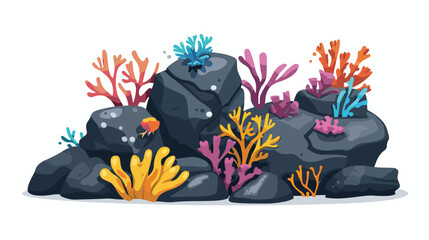 Corals Growing Out Of Rocks flat vector 