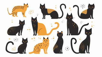 Cosmic Cats flat vector isolated on white background