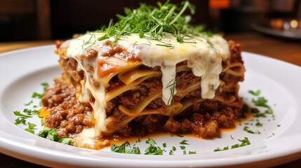 A traditional plate of lasagna alla Bolognese