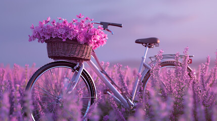  A modern bicycle leaning against a tree in a quaint garden setting, with vibrant blooms and neatly trimmed hedges creating a picturesque backdrop for a leisurely  - obrazy, fototapety, plakaty