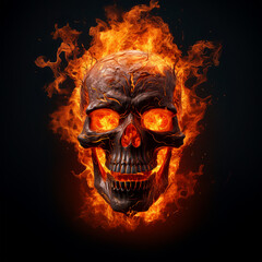 skull in fire on background