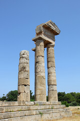 Ruins of The Acropolis with Blue Sky Background  in Rhodes, Greece