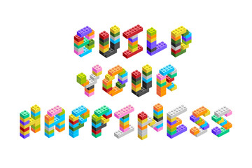 Build your happiness. Words made from construction blocks