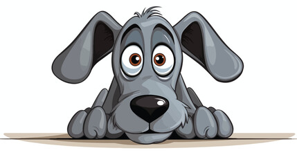 Cartoon funny grey dogs face with two oval ears poin