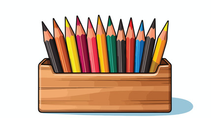 Cartoon image of pencils in box flat vector