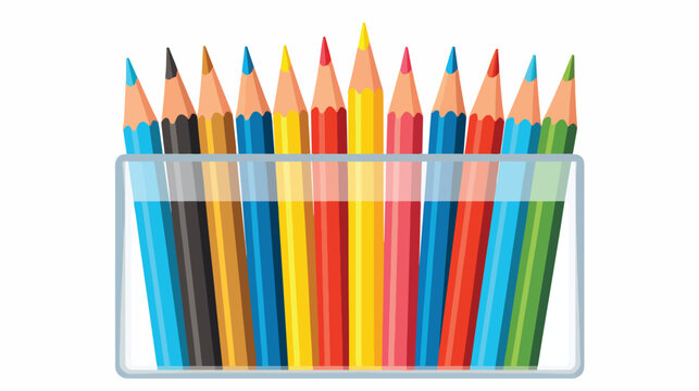 Cartoon image of pencils in box flat vector