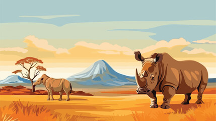 Cartoon safari scene with cheetah and rhinoceros