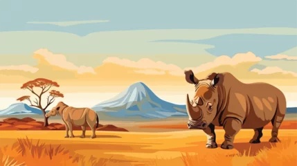 Fototapeten Cartoon safari scene with cheetah and rhinoceros © Mishab