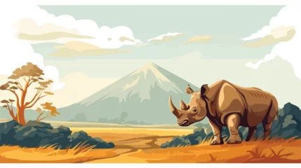 Poster Cartoon safari scene with cheetah and rhinoceros © Mishab