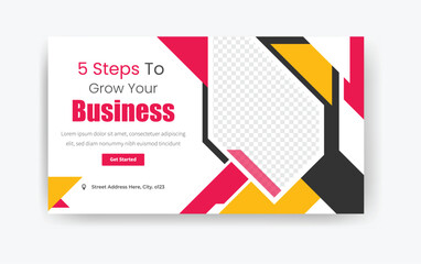 5 steps to grow your business YouTube thumbnail design vector, business thumbnail design, corporate business template, marketing template banner, advertisement template 