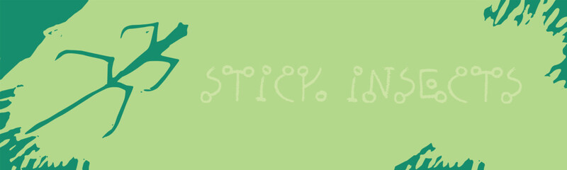 Abstract bug sticks hand drawn illustration, stick insect emblem. Vector walkingsticks drawing. Linoleum print texture. Bug wildlife logo design. Ghost insects symbol design. Engraved Phasmatodea icon - 765460642