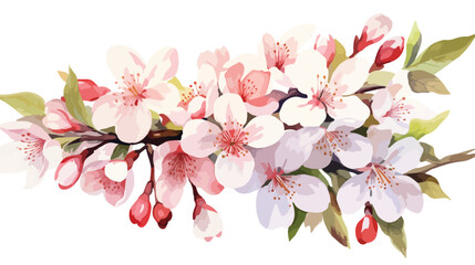 Cherry blossomSakurawhite flowers bouquet.Watercolor - obrazy, fototapety, plakaty