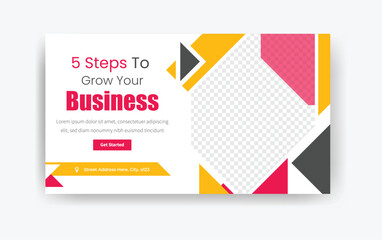 5 steps to grow your business YouTube thumbnail design vector, business thumbnail design, corporate business template, marketing template banner, advertisement template 