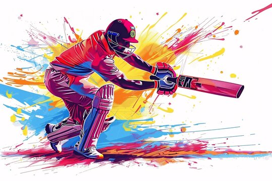 Image of a cricketer in motion on a blank background for a cricket tournament advertisement.