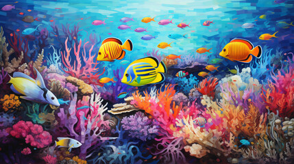 Fototapeta na wymiar A vibrant coral reef with colorful fish and marine lif