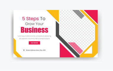 5 steps to grow your business YouTube thumbnail design vector, business thumbnail design, corporate business template, marketing template banner, advertisement template 