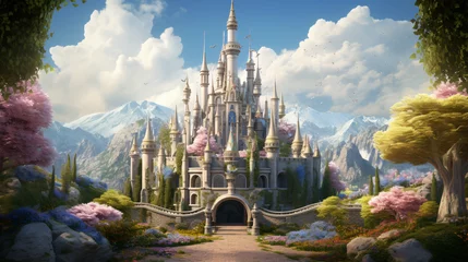 Deurstickers A whimsical fairy tale castle with towers and spires. © Jafger