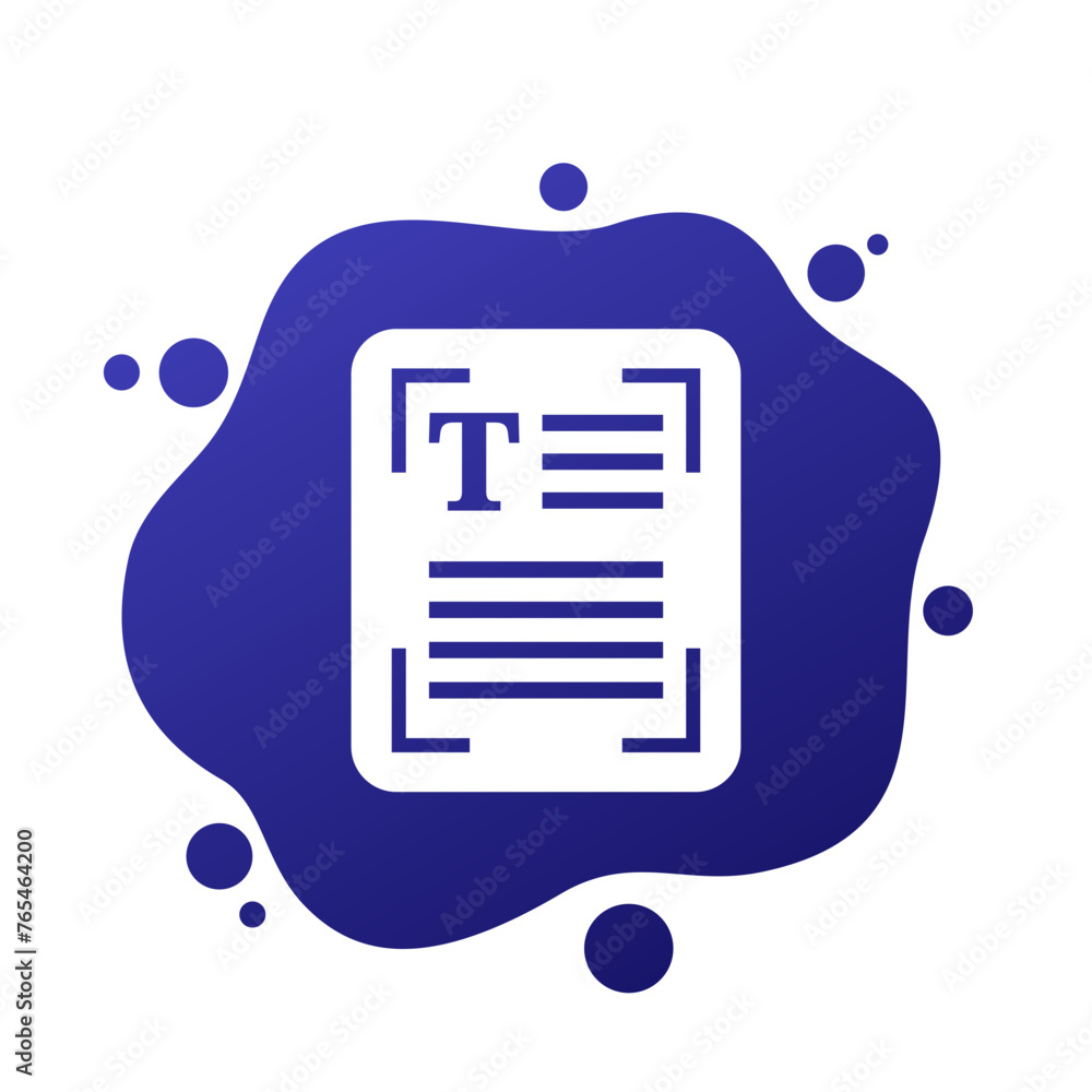 Poster text, document scan icon, character recognition vector
