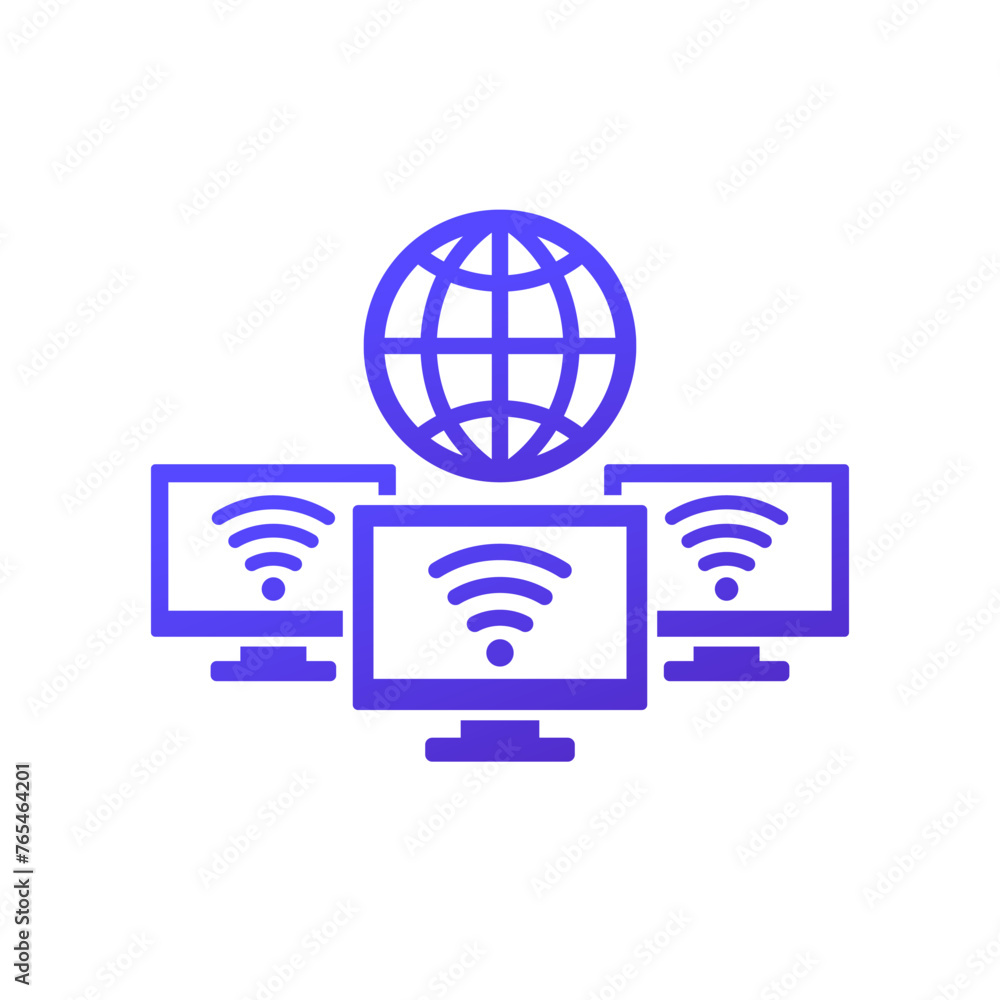 Poster wi-fi network icon with computers